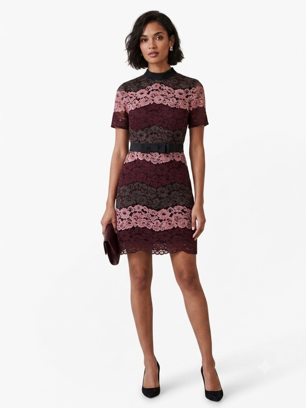 Ted Baker Pink and Burgundy Lace Mini Dress